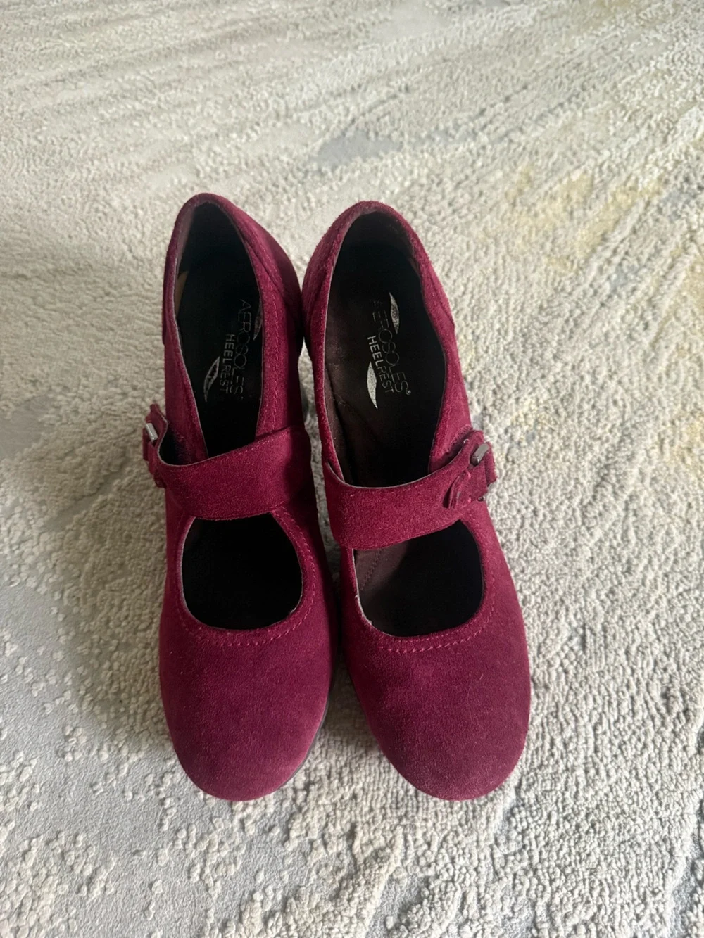 AEROSOLES Wine Burgundy Suede Mary Jane Heels comfort pumps 10